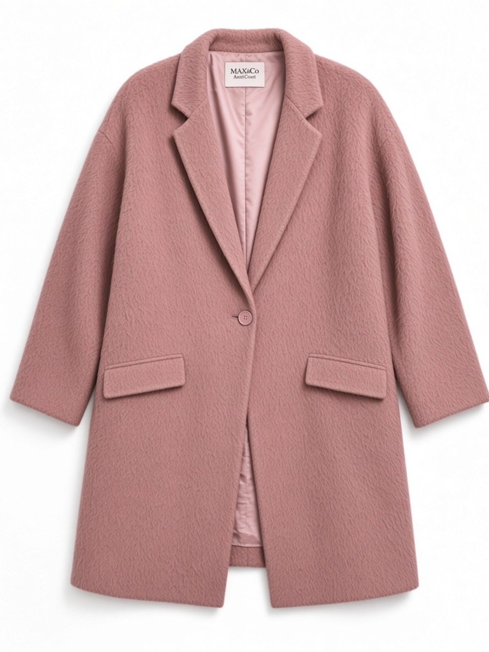 Max & Co. Contrada Napped Mohair Blend Coat Dusty Rose Size M One Button Pockets